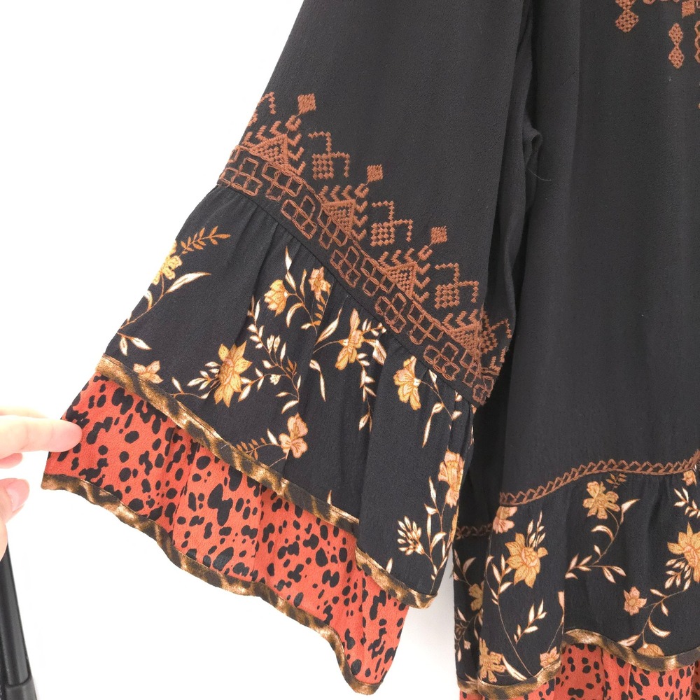 John Mark Embroidered Tunic Blouse Women 2X Black Mixed Print Boho Peasant Top - Picture 3 of 8